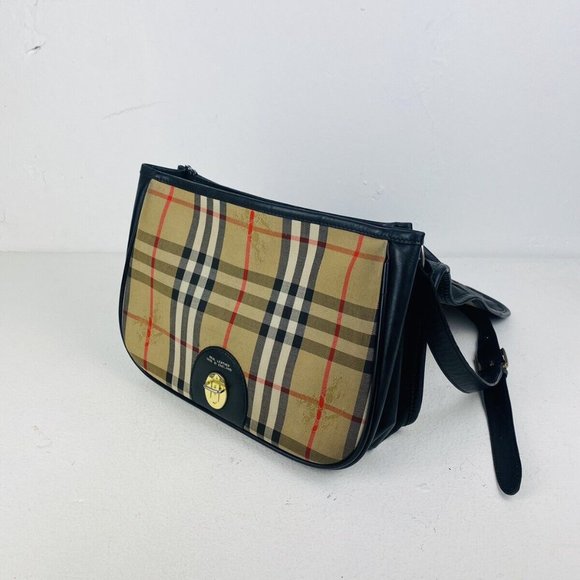 Burberry Vintage Beige and Black Nova Check Leather Logo Shoulder Handbag - Picture 8 of 12